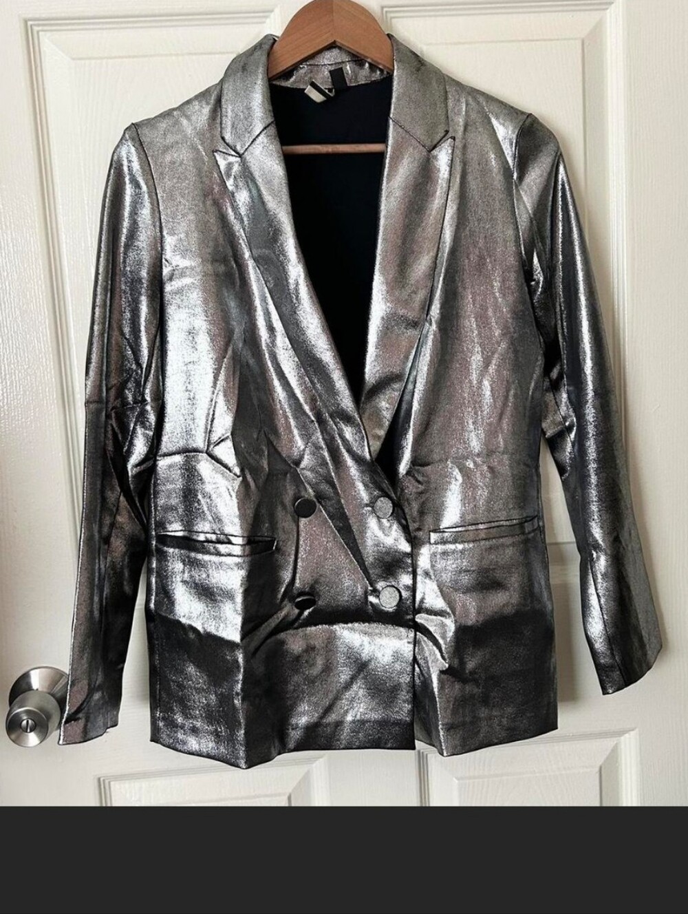 Topshop Metallic Silver Double-Breasted Women's Blazer Jacket